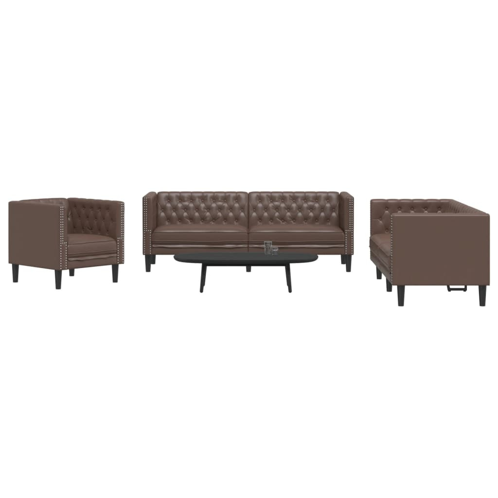 vidaXL 3-tlg. Chesterfield-Sofa-Set Braun Kunstleder