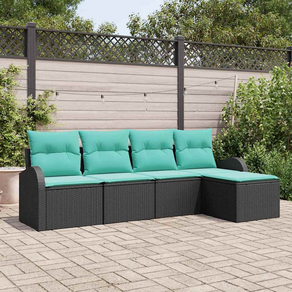 vidaXL Sofa Set mit Kissen 5 pcs Schwarz und Türkis Poly-Rattan