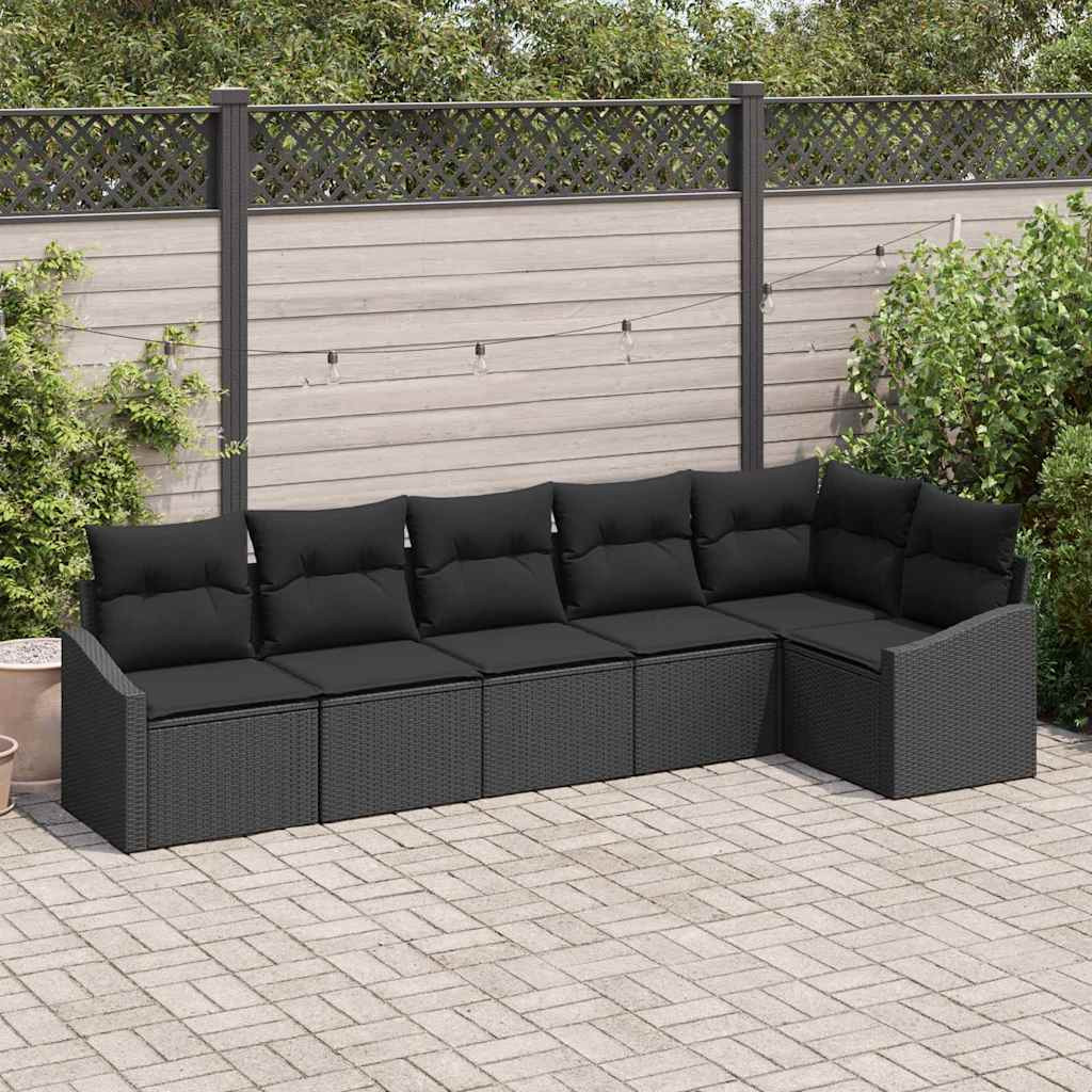 vidaXL Gartensofa-set mit Kissen 6 pcs Schwarz Poly-Rattan