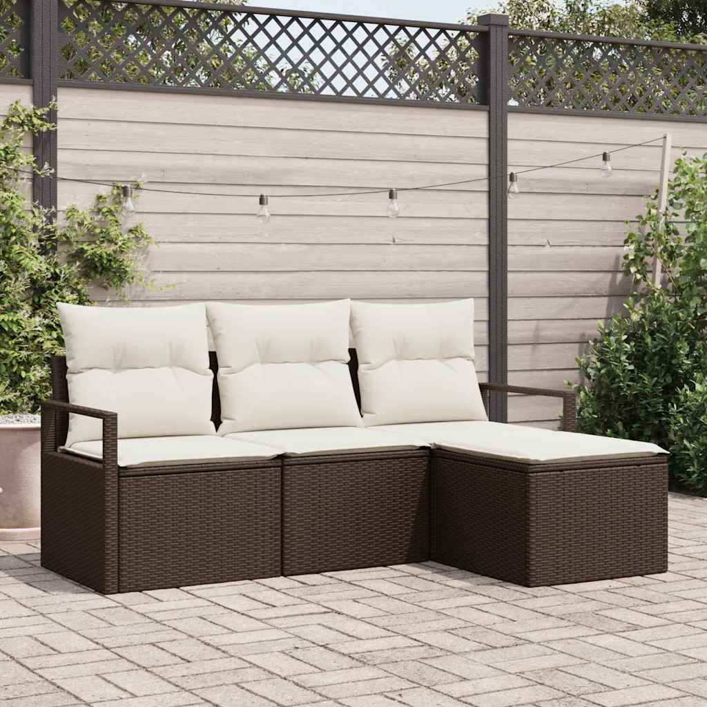 vidaXL Sofa Set mit Kissen 4 pcs Braun und Creme Poly-Rattan
