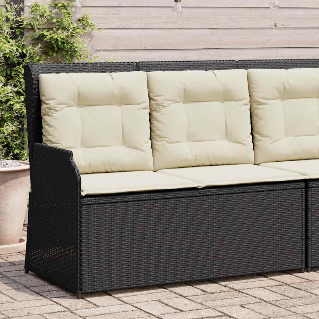 vidaXL Gartenbank Verstellbar mit Kissen Schwarz Poly Rattan