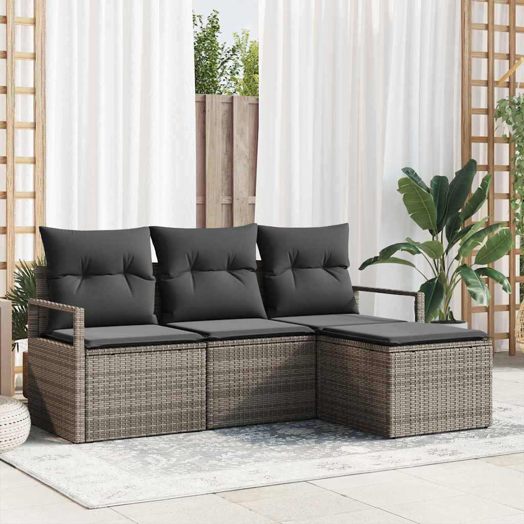 vidaXL Sofa Set mit Kissen mit Speicher 4 pcs Grau Poly-Rattan
