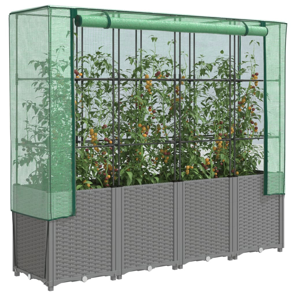 vidaXL Hochbeet mit Gewächshaus-Aufsatz Rattan-Optik 160x40x153 cm