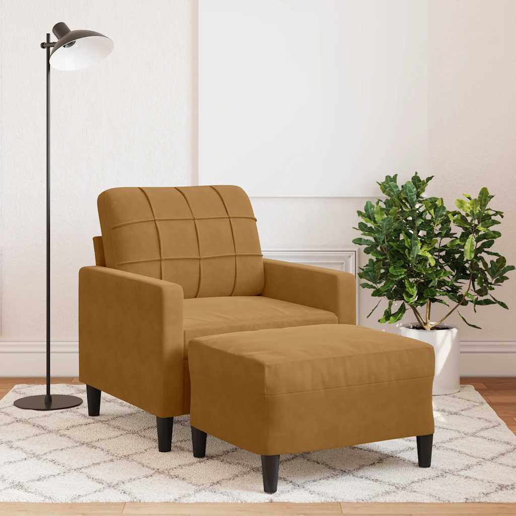 vidaXL Sessel mit Hocker Braun 60 cm Samt