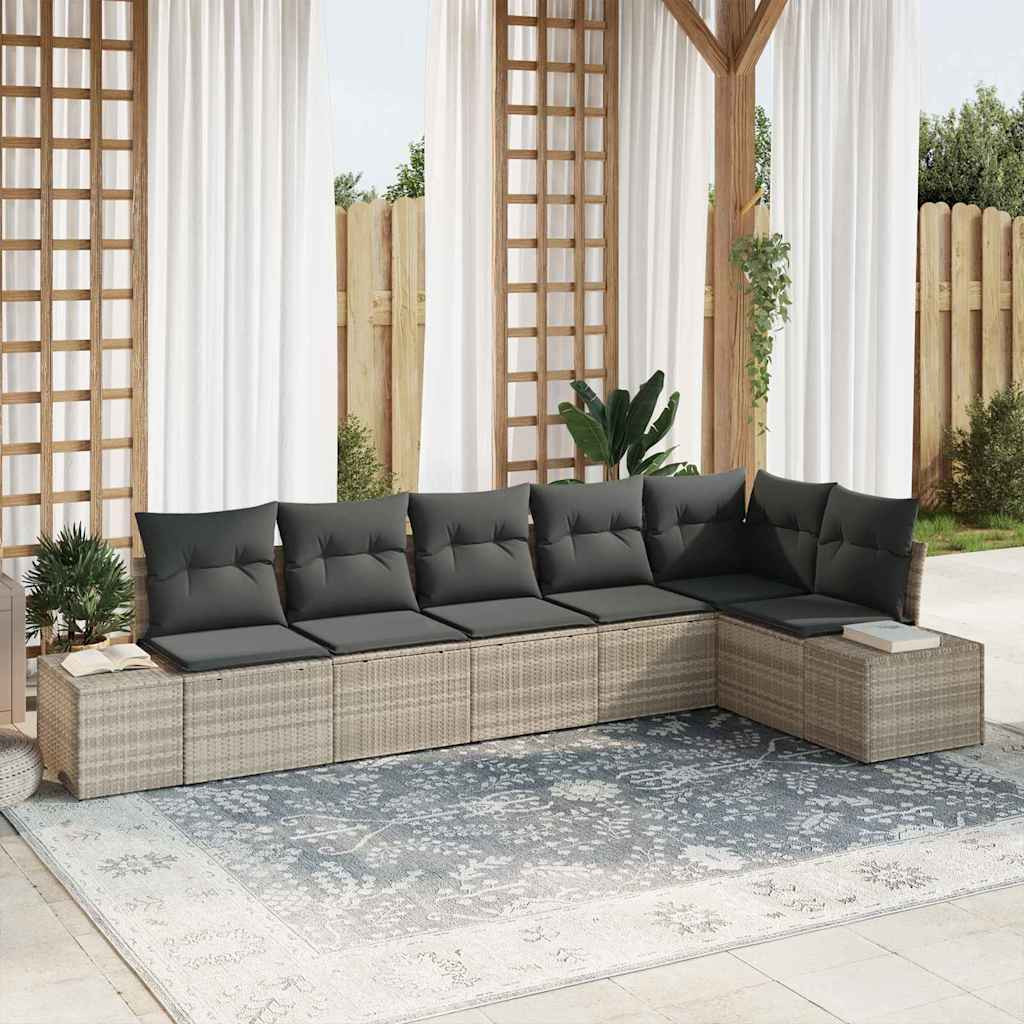 vidaXL Gartensofa-set mit Speicher 6 pcs Hellgrau Poly-Rattan