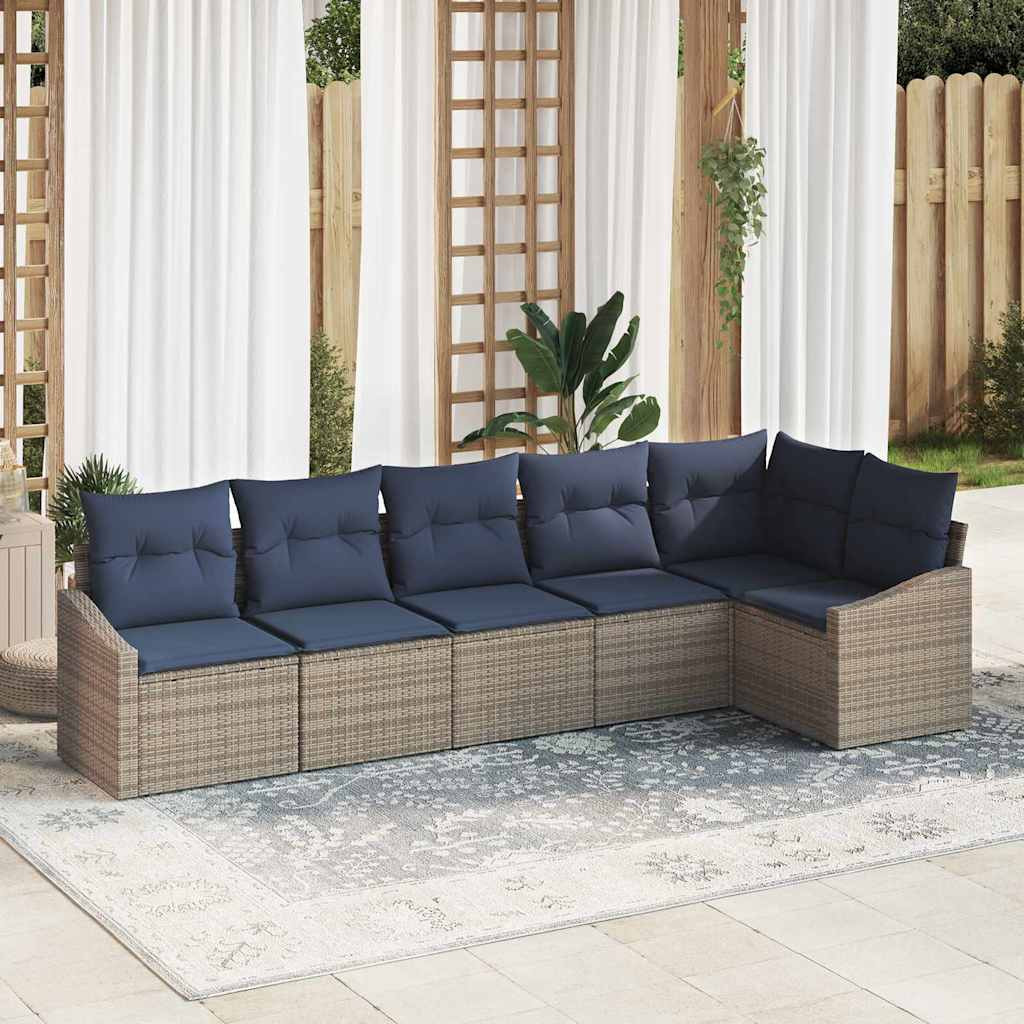 vidaXL Gartensofa-set mit Kissen 6 pcs Grau und Marineblau Poly-Rattan