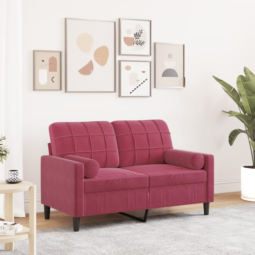 vidaXL 2-Sitzer-Sofa mit Zierkissen Weinrot 120 cm Samt