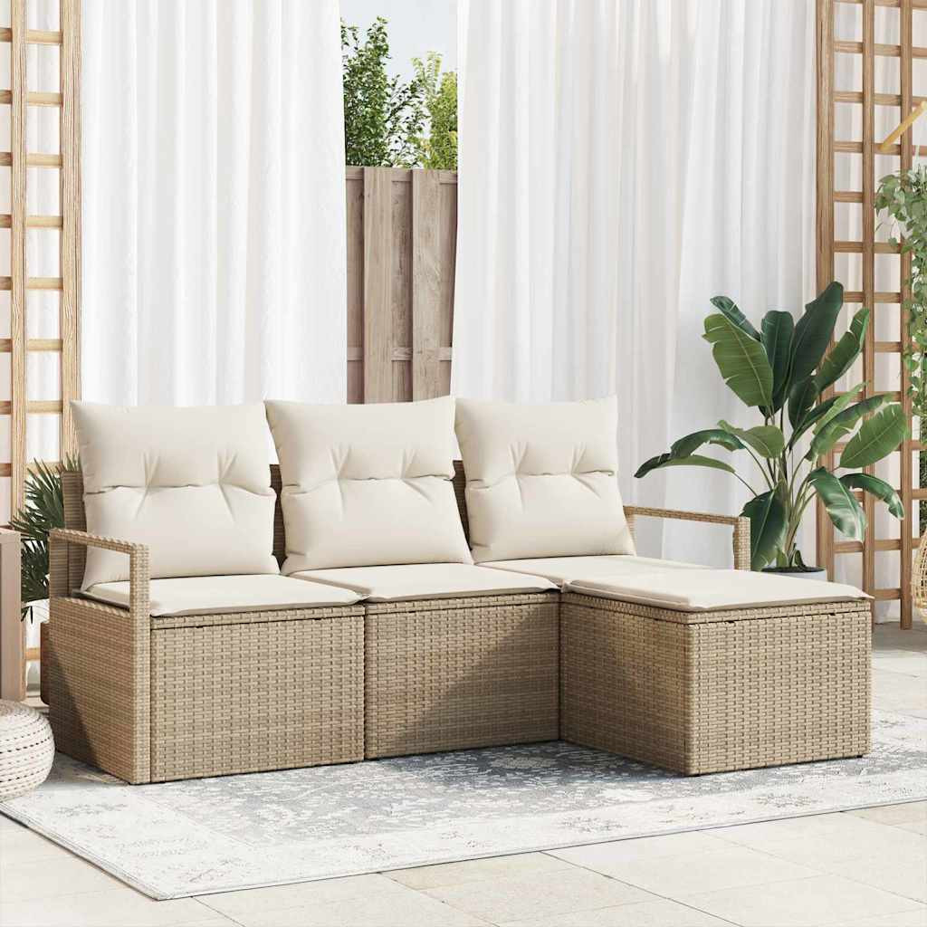 vidaXL Sofa Set mit Kissen 4 pcs Beige und Creme Poly-Rattan