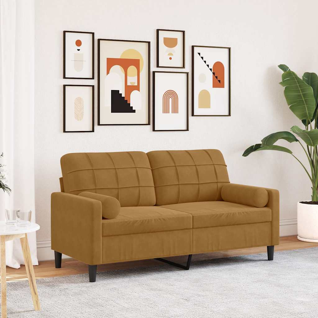 vidaXL 2-Sitzer-Sofa mit Zierkissen Braun 140 cm Samt
