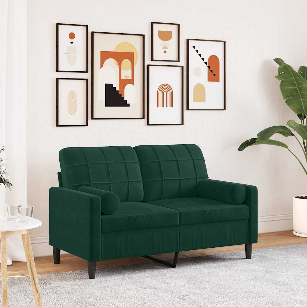 vidaXL 2-Sitzer-Sofa mit Zierkissen Dunkelgrün 120 cm Samt