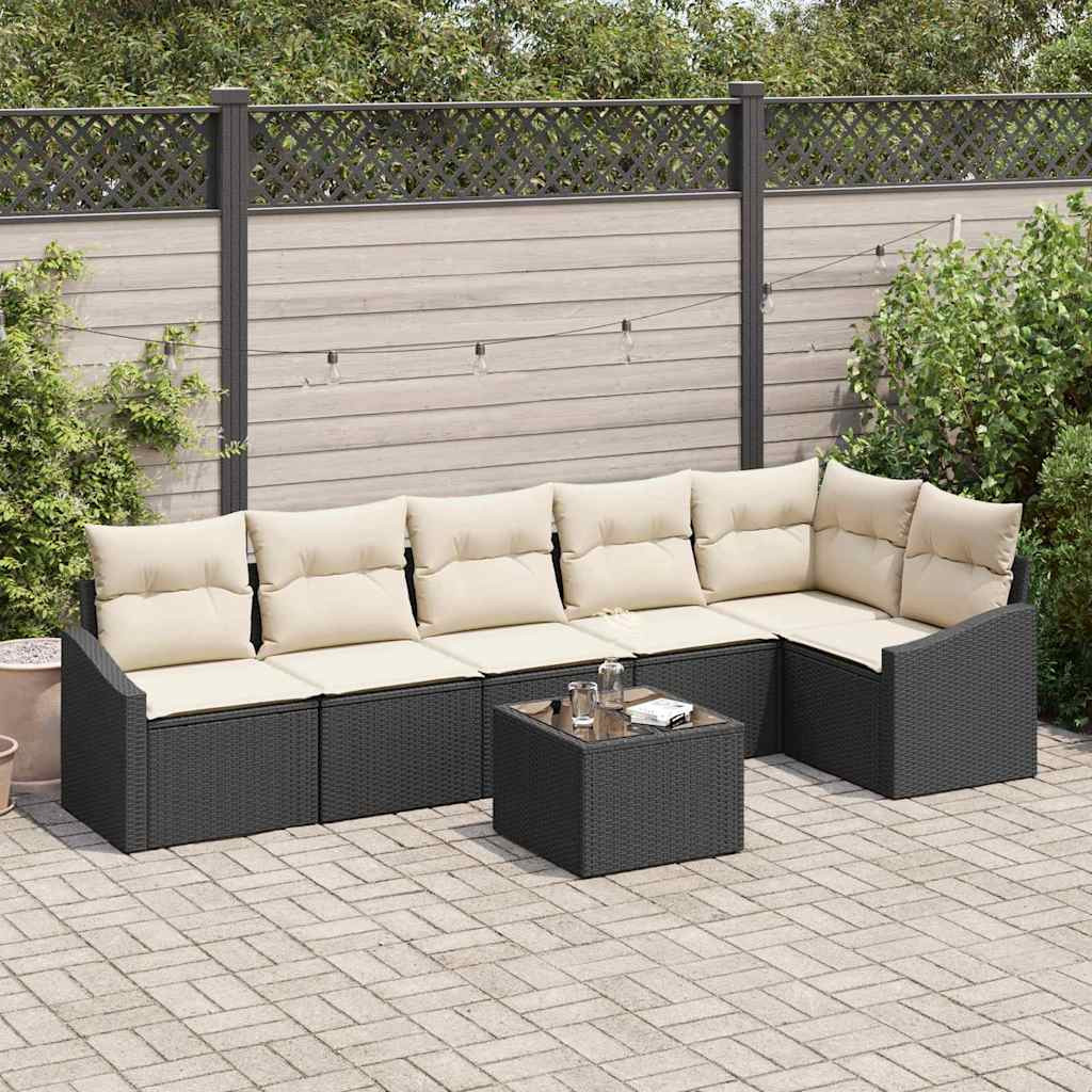 vidaXL Gartensofa-set mit Kissen 7 pcs Braun und Creme Poly-Rattan