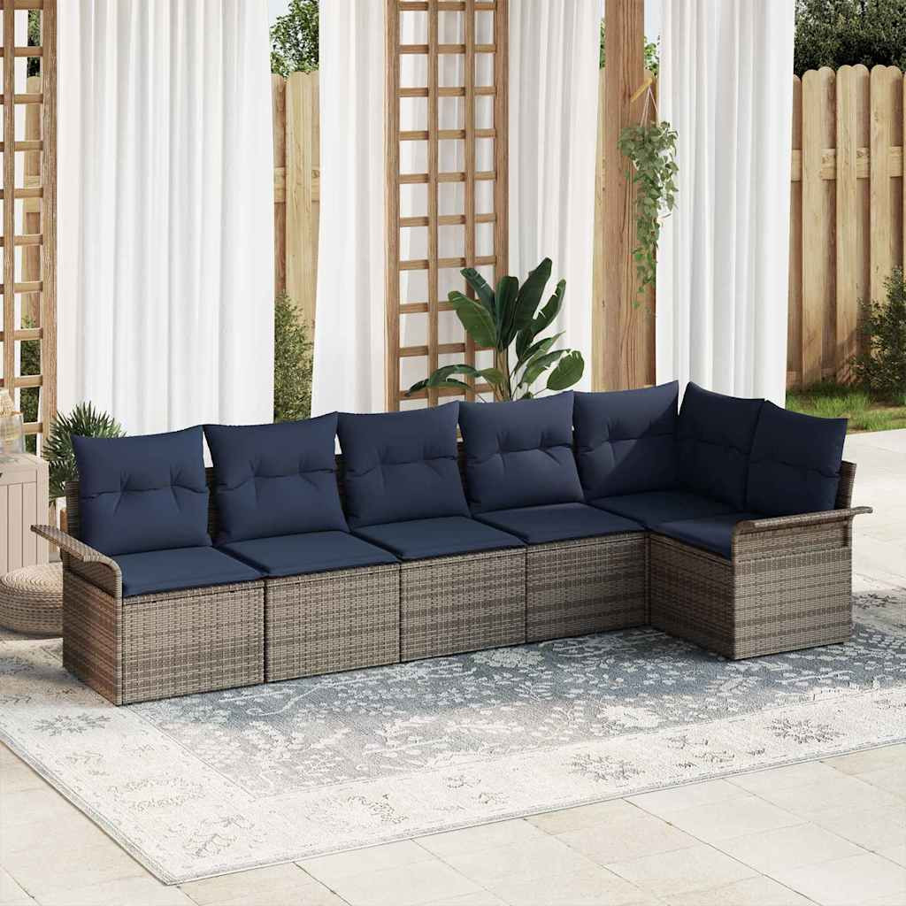 vidaXL Gartensofa-set mit Speicher 6 pcs Grau Poly-Rattan