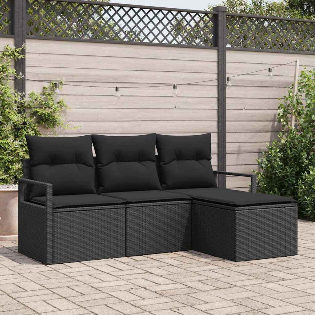 vidaXL Sofa Set mit Kissen mit Speicher 4 pcs Schwarz Poly-Rattan
