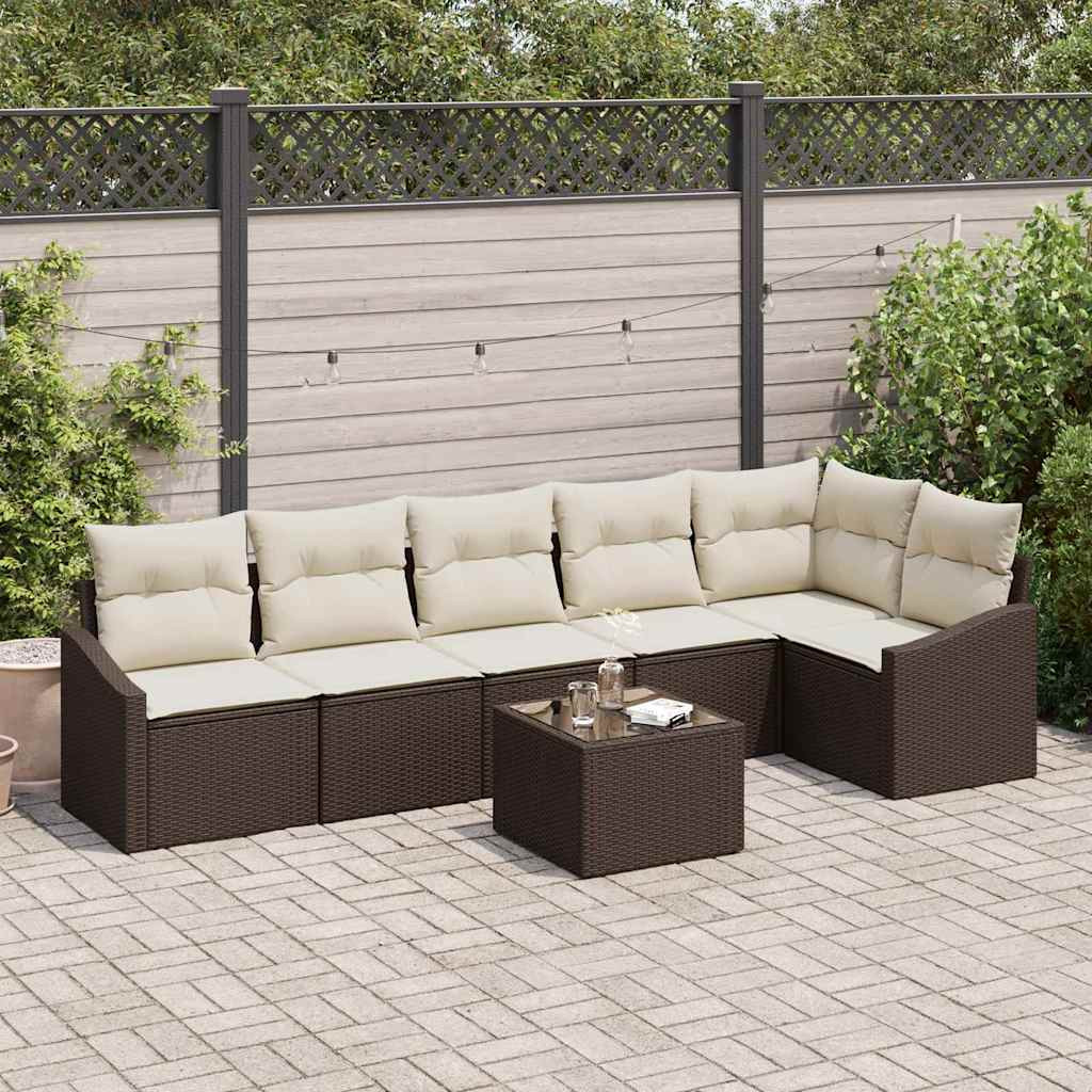 vidaXL Gartensofa-set mit Kissen 7 pcs Braun und Creme Poly-Rattan