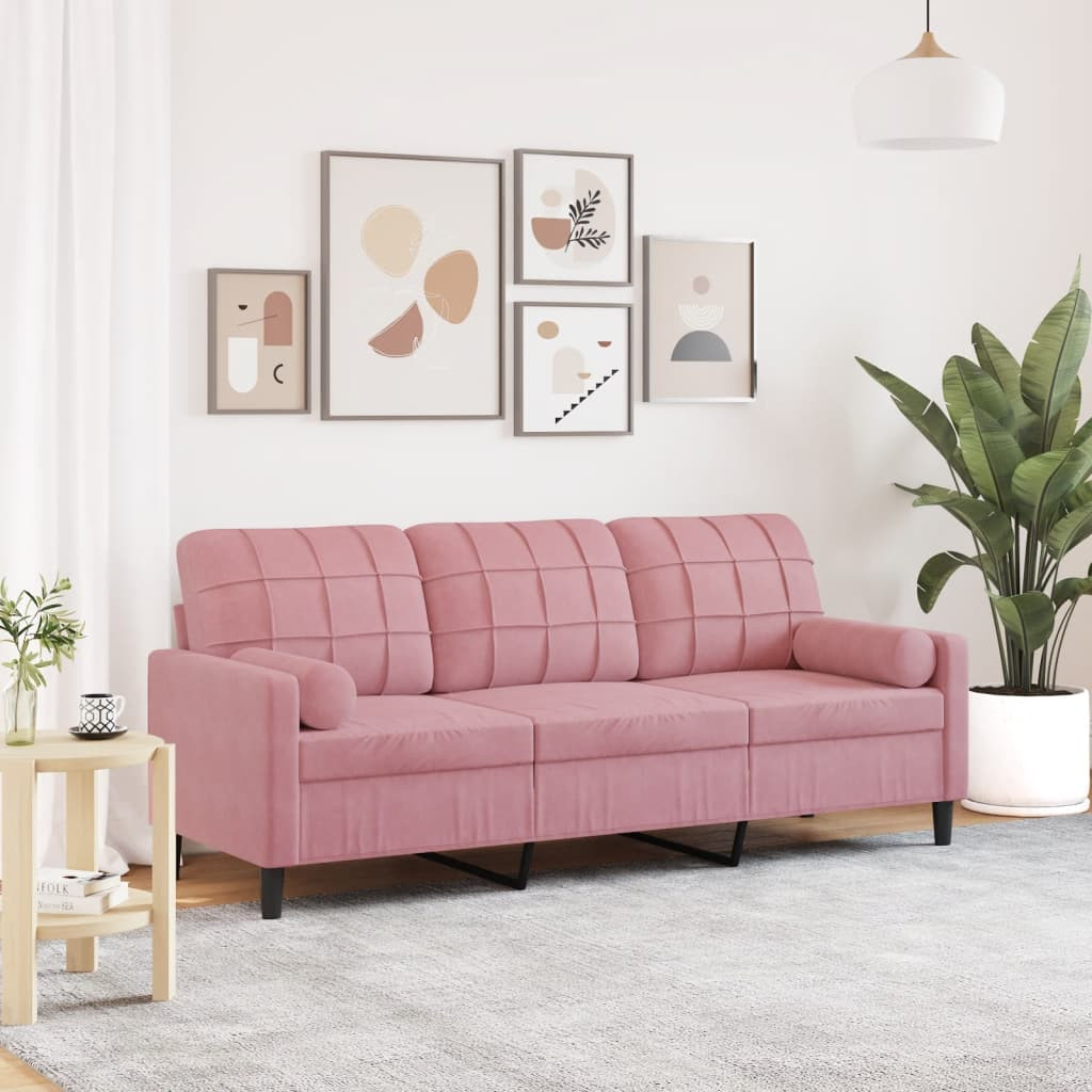 vidaXL 3-Sitzer-Sofa mit Zierkissen Rosa 180 cm Samt