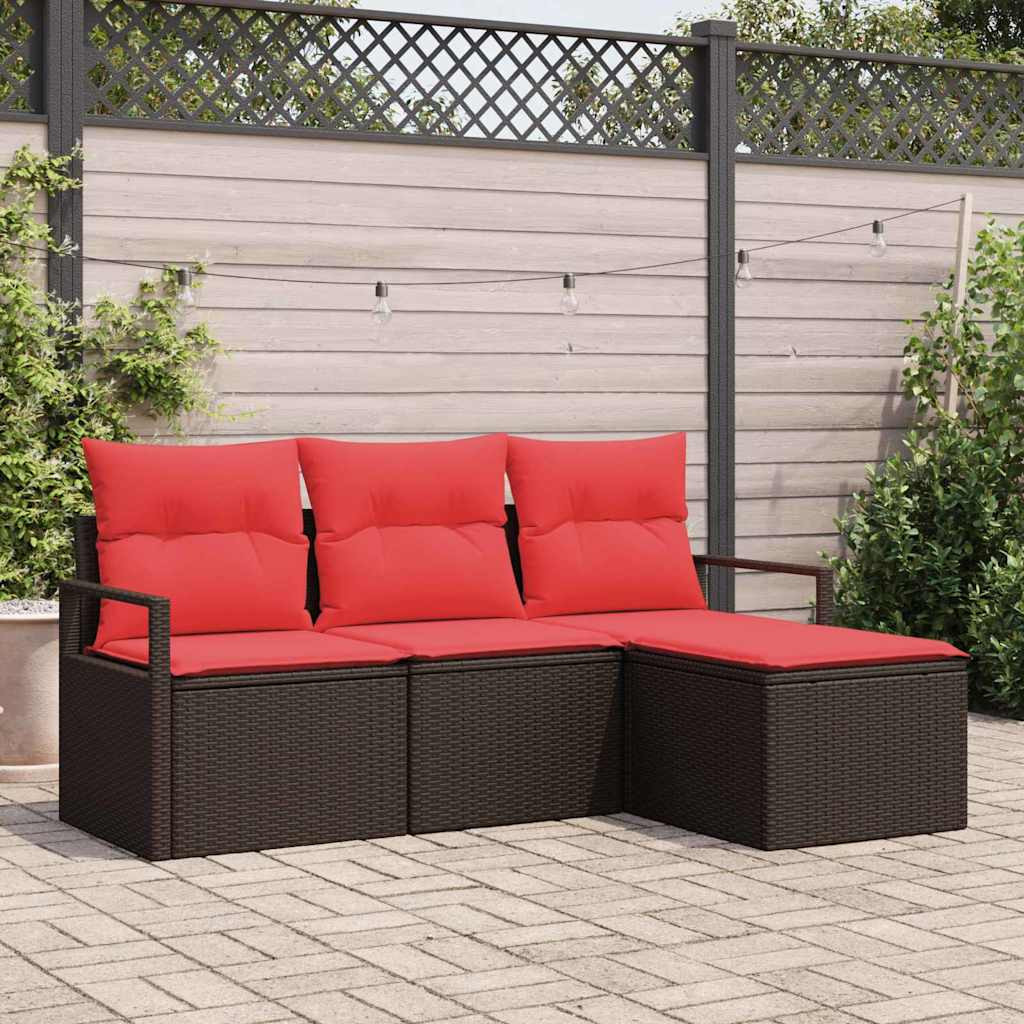 vidaXL Sofa Set mit Kissen 4 pcs Braun und Rot Poly-Rattan