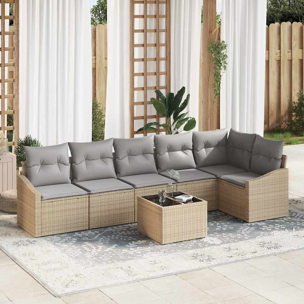 vidaXL Gartensofa-set mit Kissen 7 pcs Beige und Hellgrau Poly-Rattan