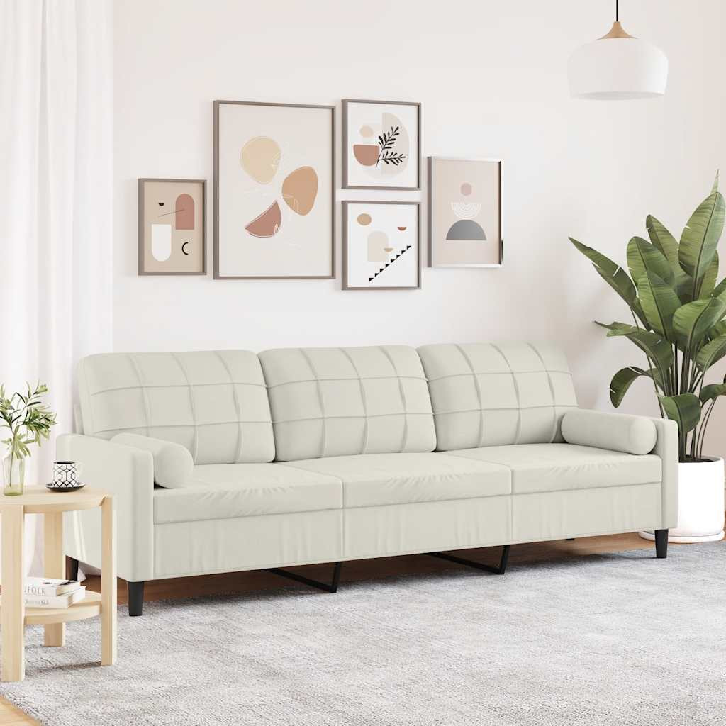 vidaXL Sofa 3-Sitzer mit Zierkissen Creme 210 cm Samt