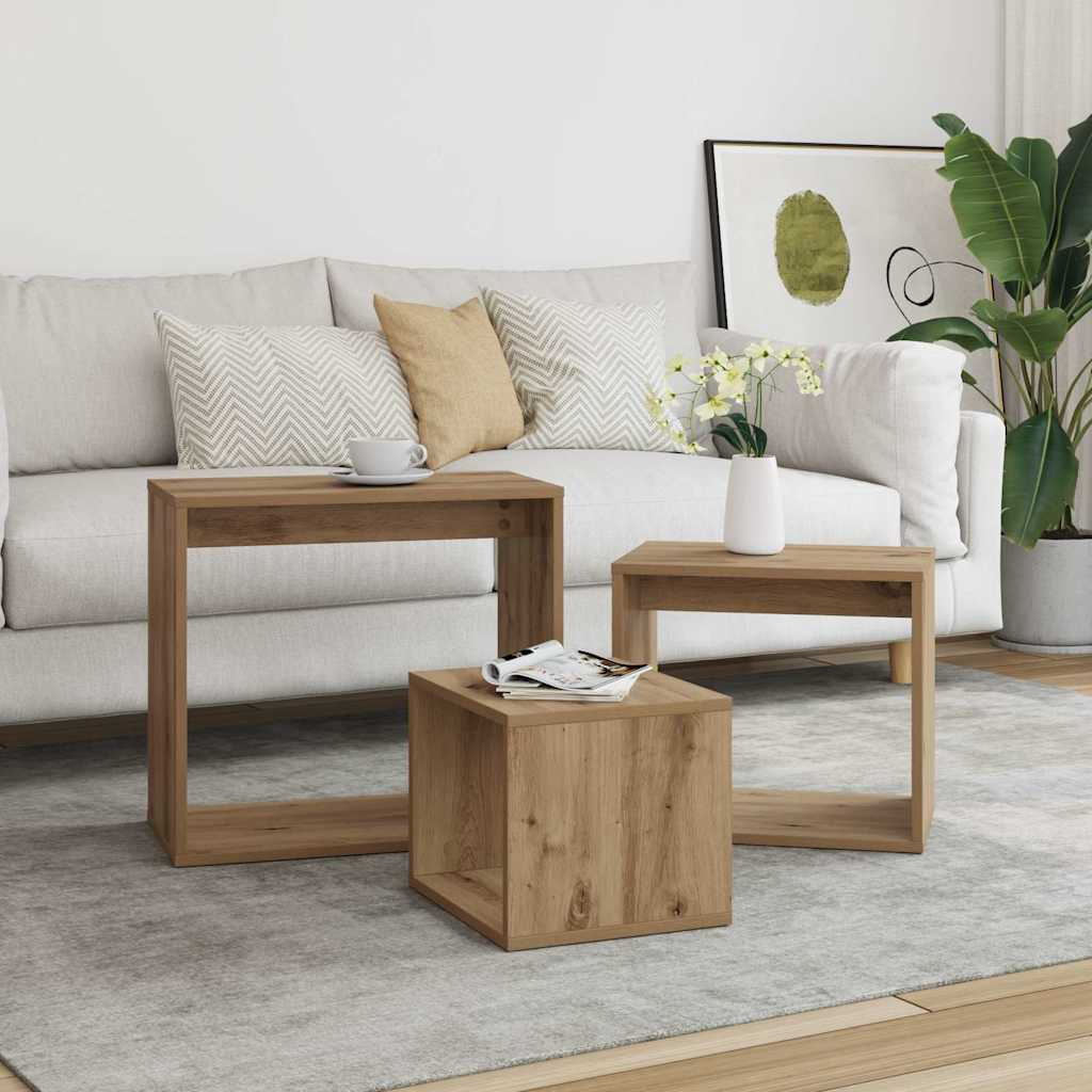 vidaXL Satztische 3 Stk. Artisan-Eiche Holzwerkstoff