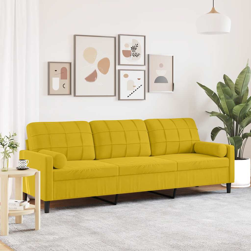 vidaXL Sofa 3-Sitzer mit Zierkissen Gelb 210 cm Samt