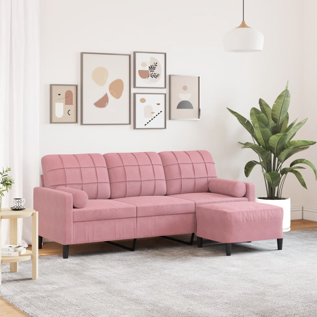 vidaXL 3-Sitzer-Sofa mit Hocker Rosa 180 cm Samt
