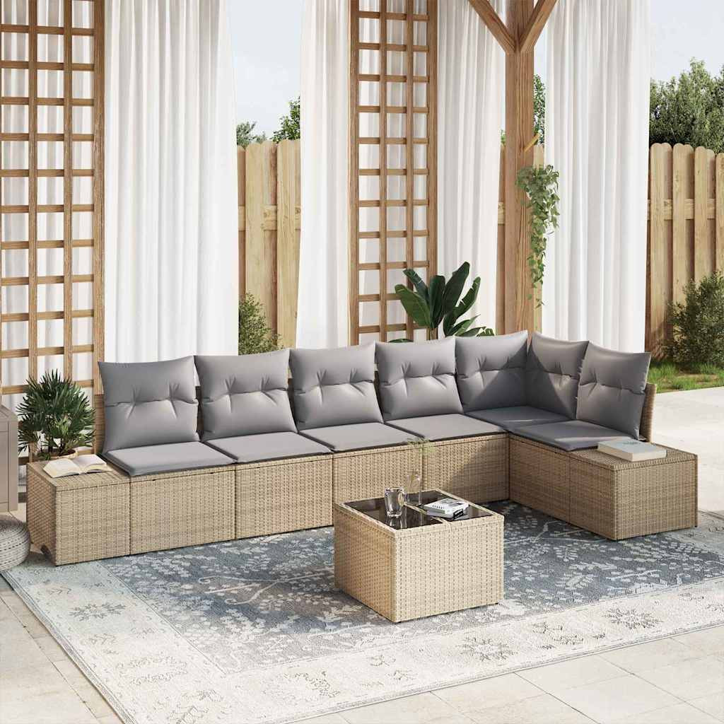 vidaXL Gartensofa-set mit Speicher Beige und Hellgrau Poly-Rattan
