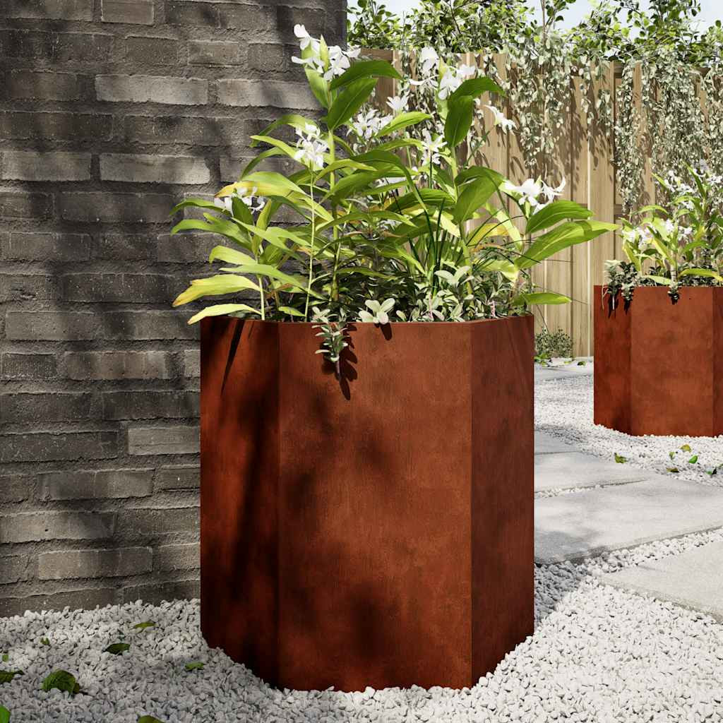 vidaXL Pflanzkübel 2 Stk. Sechseckig 46x40x45 cm Wetterfester Stahl
