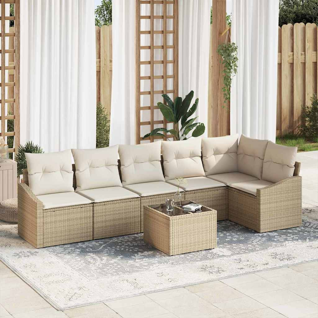 vidaXL Gartensofa-set mit Kissen 7 pcs Beige und Creme Poly-Rattan