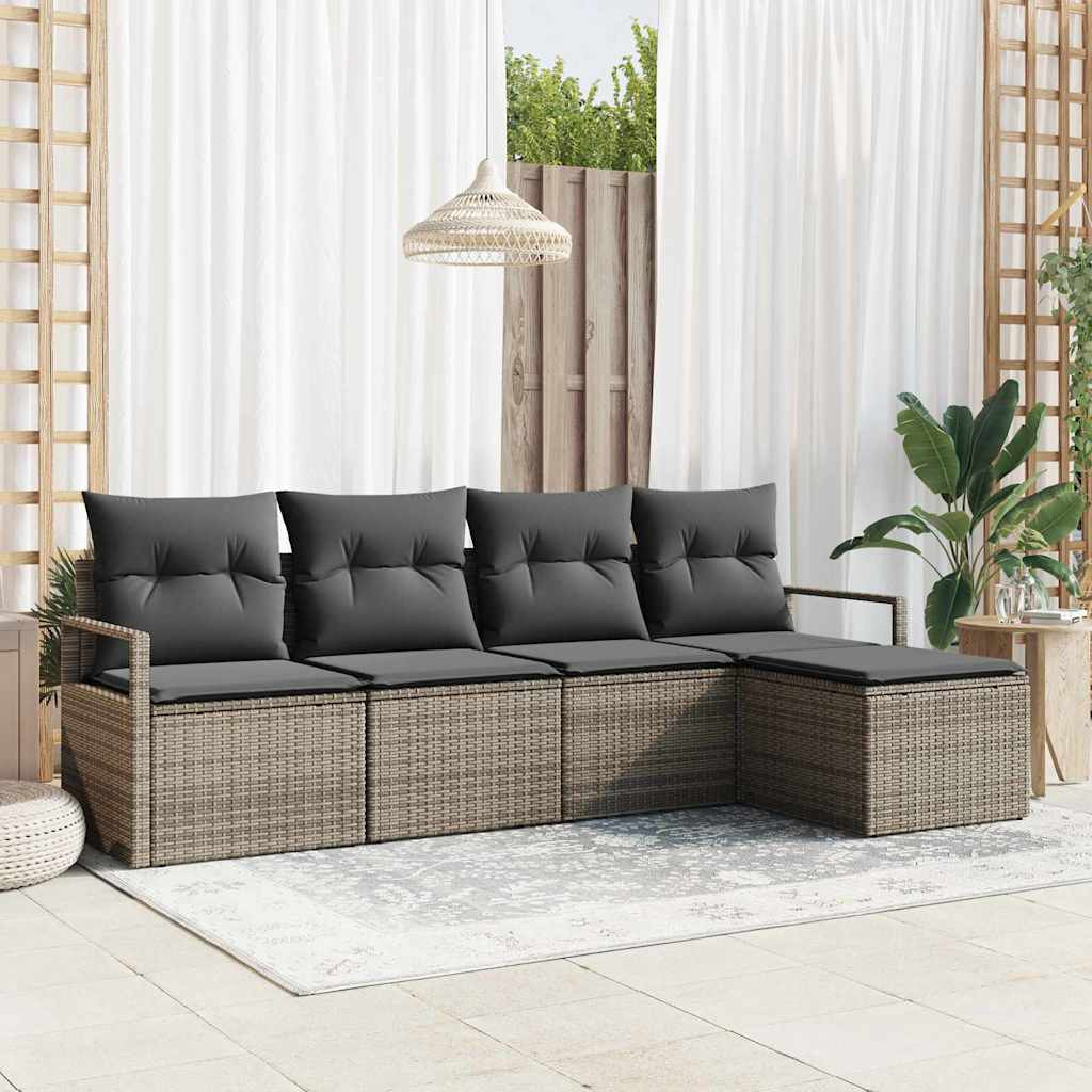 vidaXL Sofa Set mit Kissen mit Speicher 5 pcs Grau Poly-Rattan