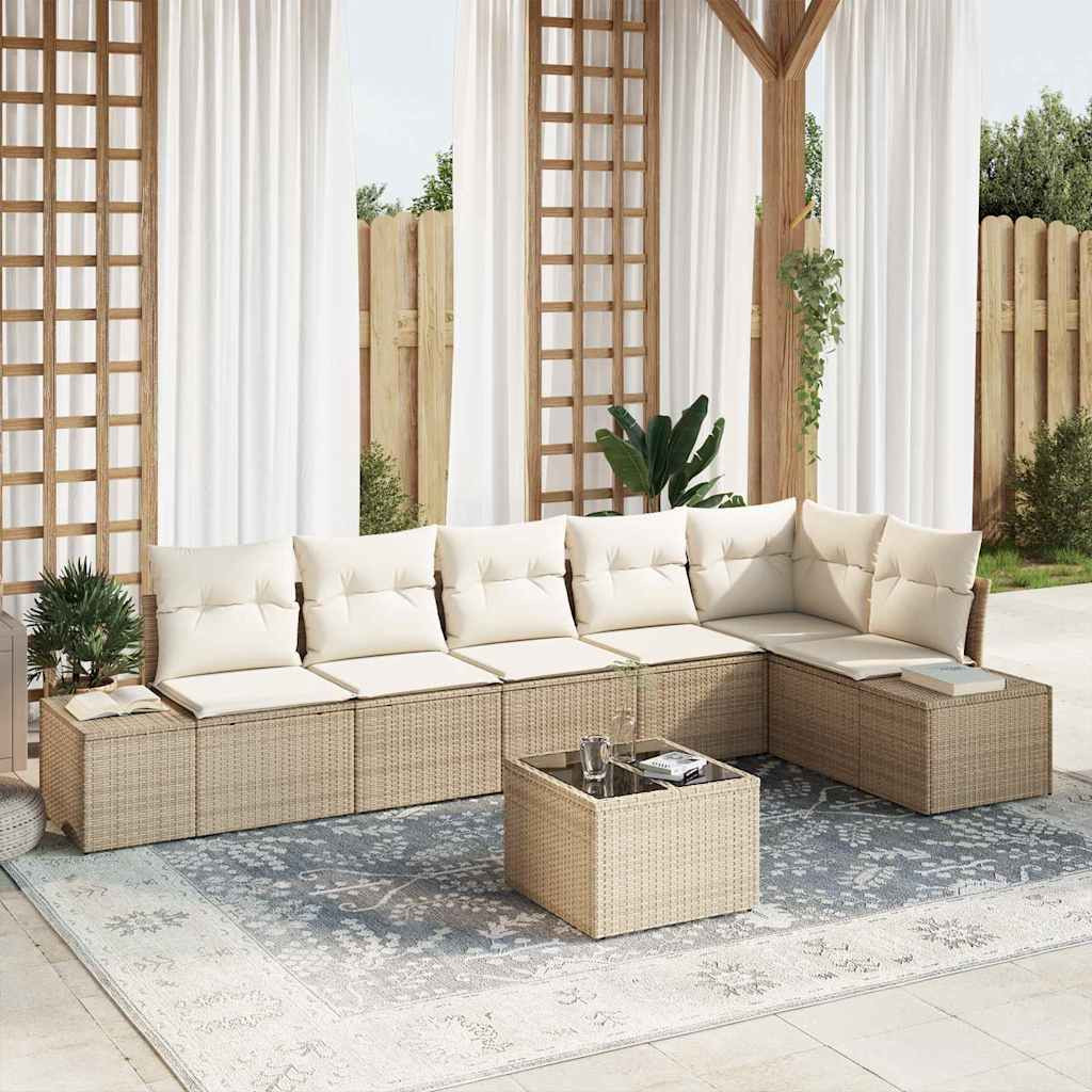 vidaXL Gartensofa-set mit Speicher Beige und Creme Poly-Rattan