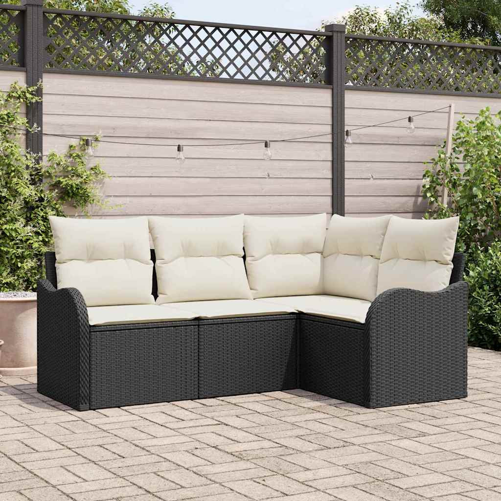 vidaXL Gartensofa-set mit Speicher 4 pcs Schwarz Poly-Rattan