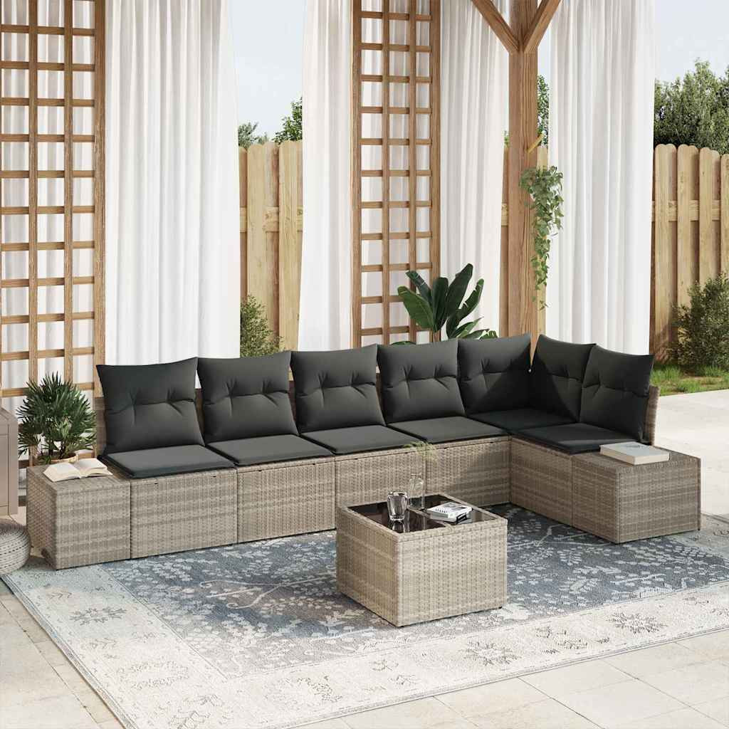 vidaXL Gartensofa-set mit Speicher Hellgrau Poly-Rattan