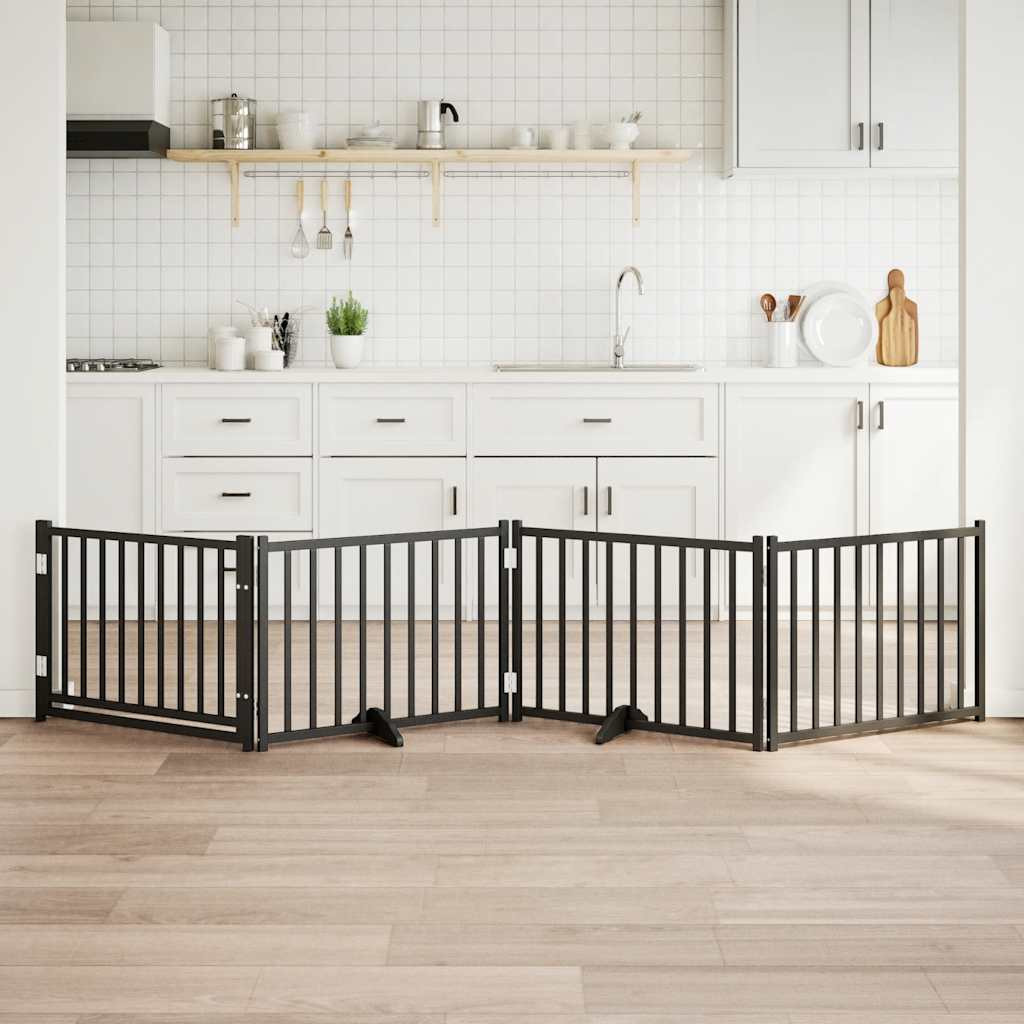 vidaXL 4-tlg. Hundetor mit Tür Faltbar Schwarz 320 cm Massivholz Tanne