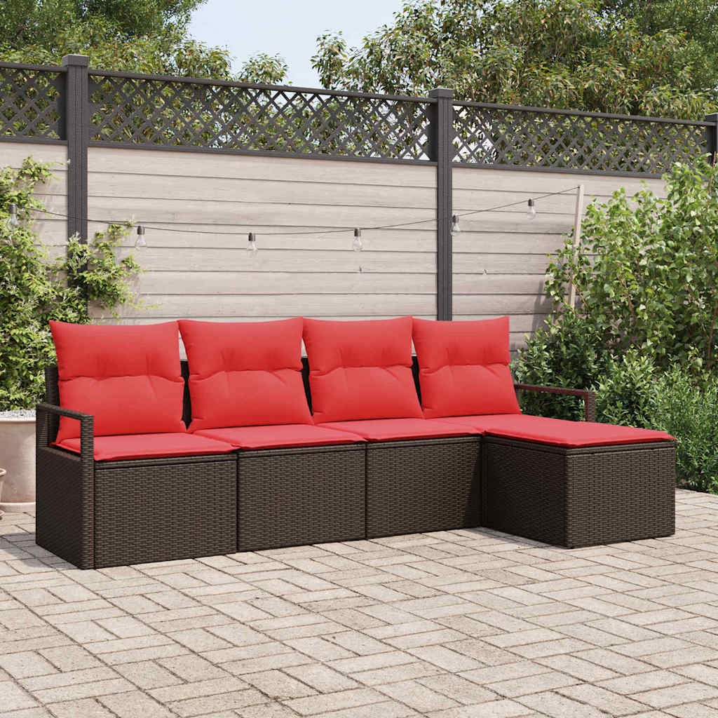 vidaXL Sofa Set mit Kissen 5 pcs Braun und Rot Poly-Rattan