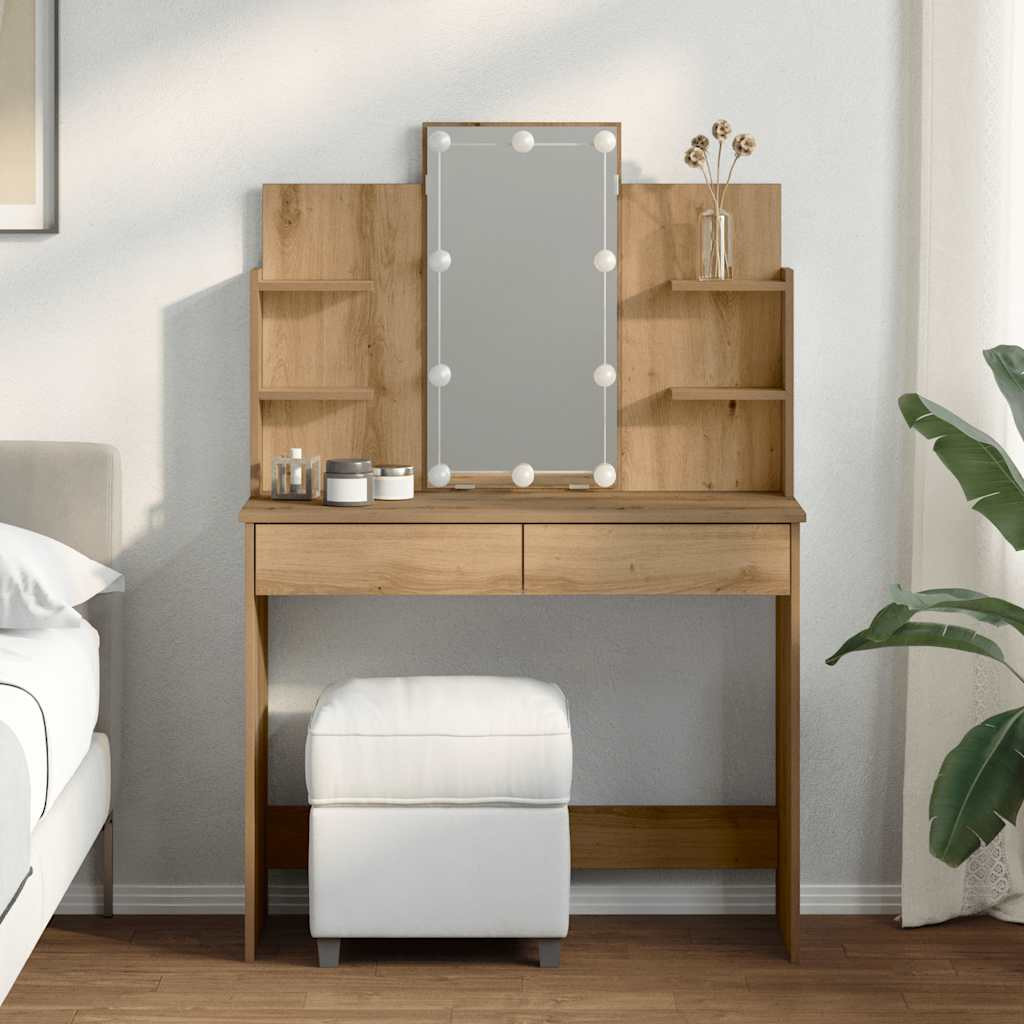 vidaXL Schminktisch mit LED-Leuchten Artisan-Eiche 96x40x142 cm
