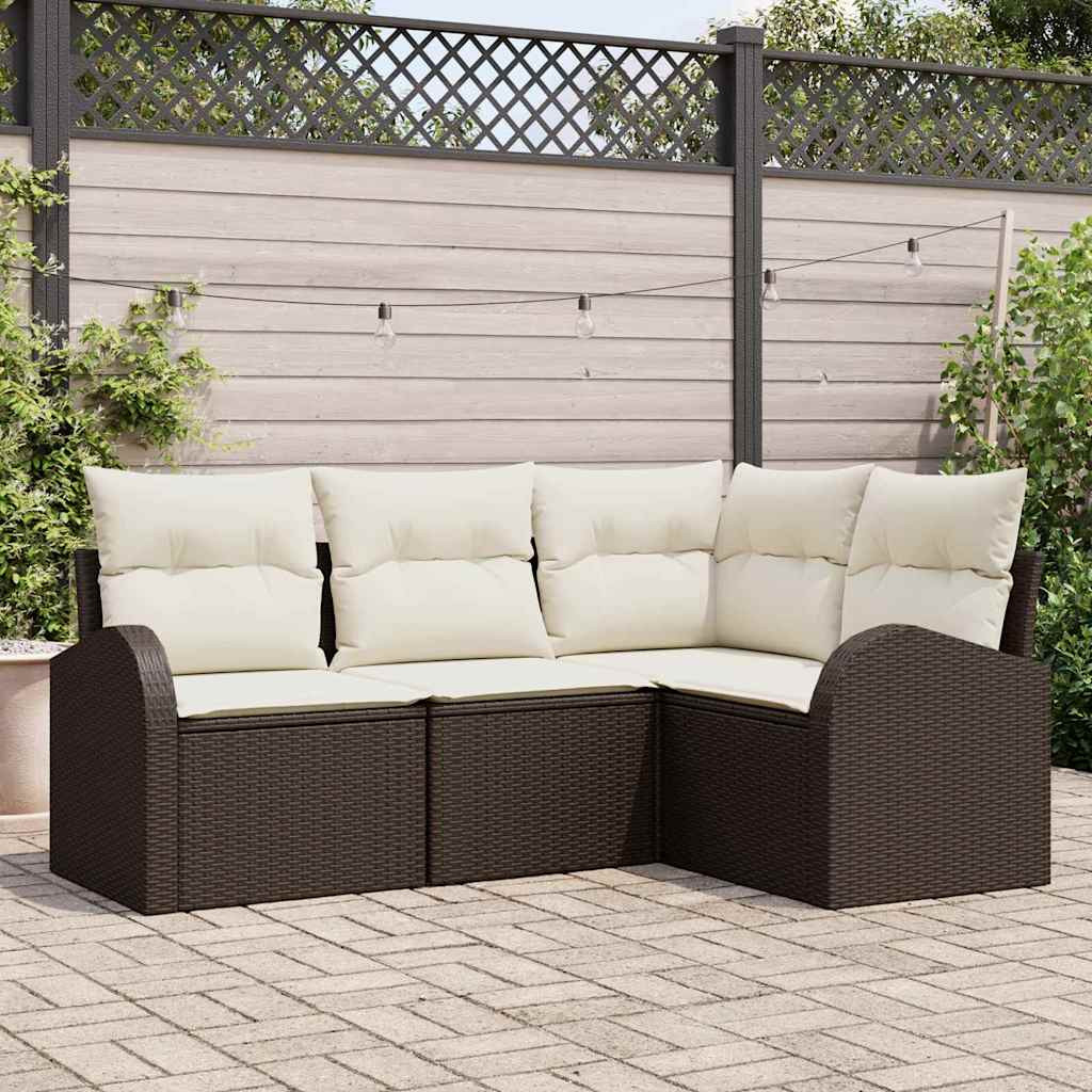 vidaXL Gartensofa-set mit Kissen 4 pcs Braun und Weiß Poly-Rattan