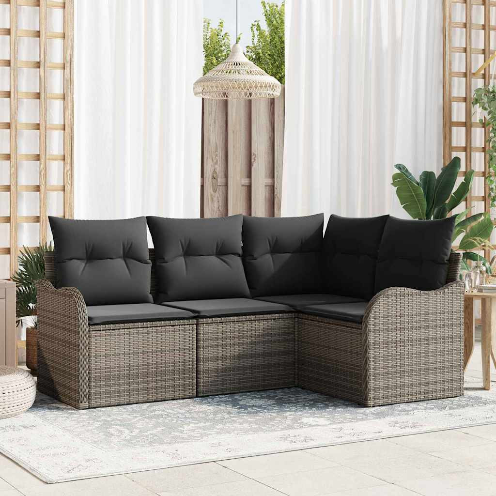 vidaXL Gartensofa-set mit Speicher 4 pcs Grau Poly-Rattan