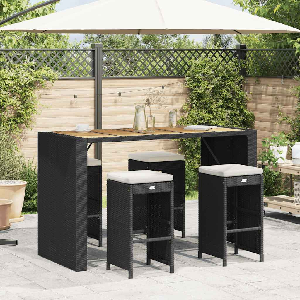 vidaXL Garten-Barhocker mit Kissen 4 Stk. Schwarz Poly Rattan