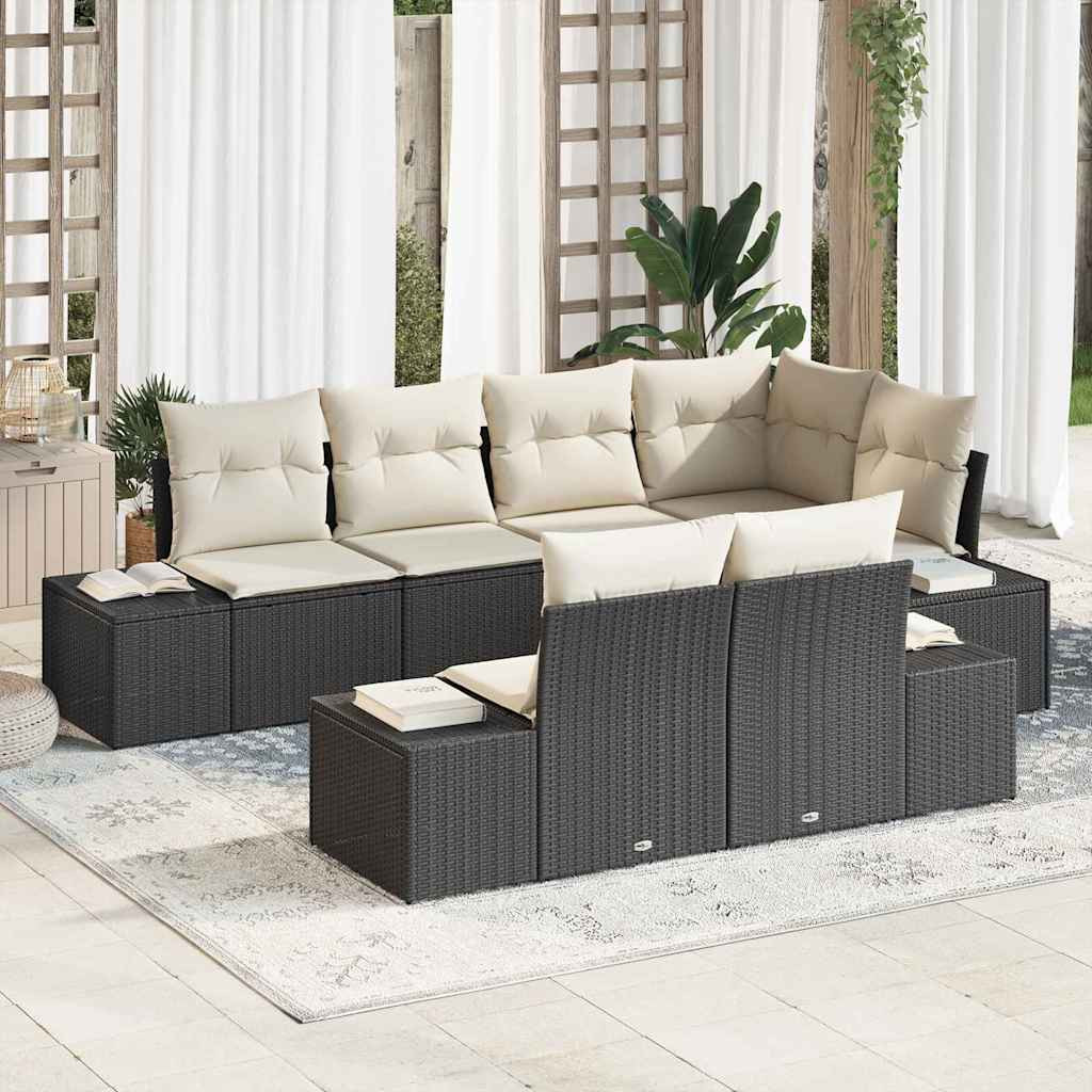 vidaXL Gartensofa-set mit Speicher 7 pcs Schwarz und Creme Poly-Rattan