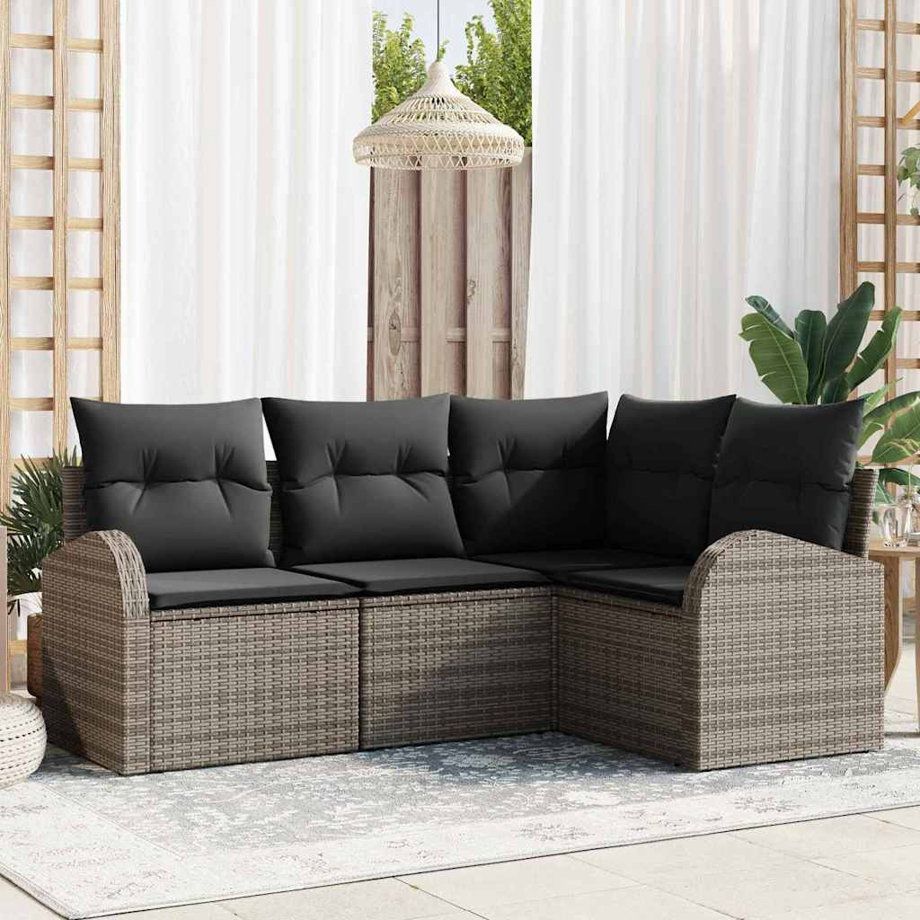 vidaXL Gartensofa-set mit Kissen mit Speicher 4 pcs Grau Poly-Rattan