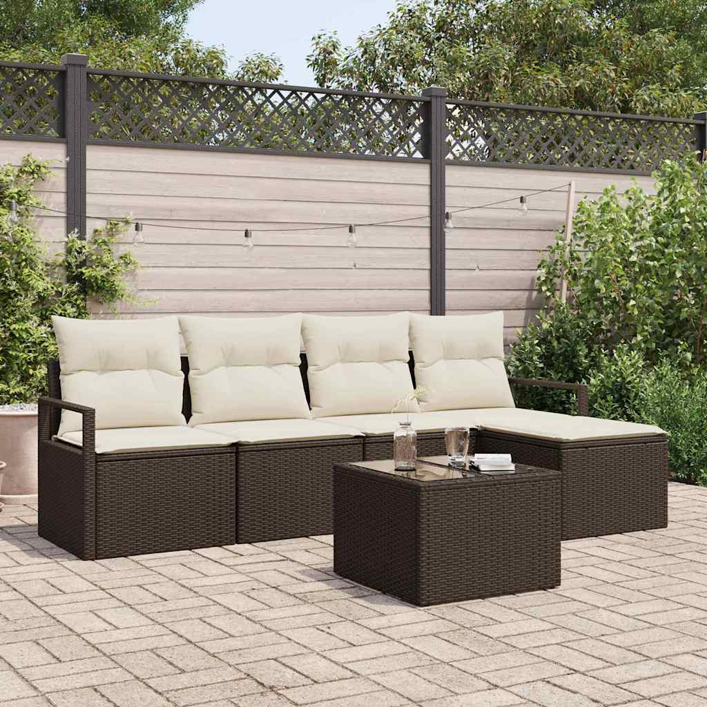 vidaXL Sofa Set mit Kissen 6 pcs Braun und Creme Poly-Rattan