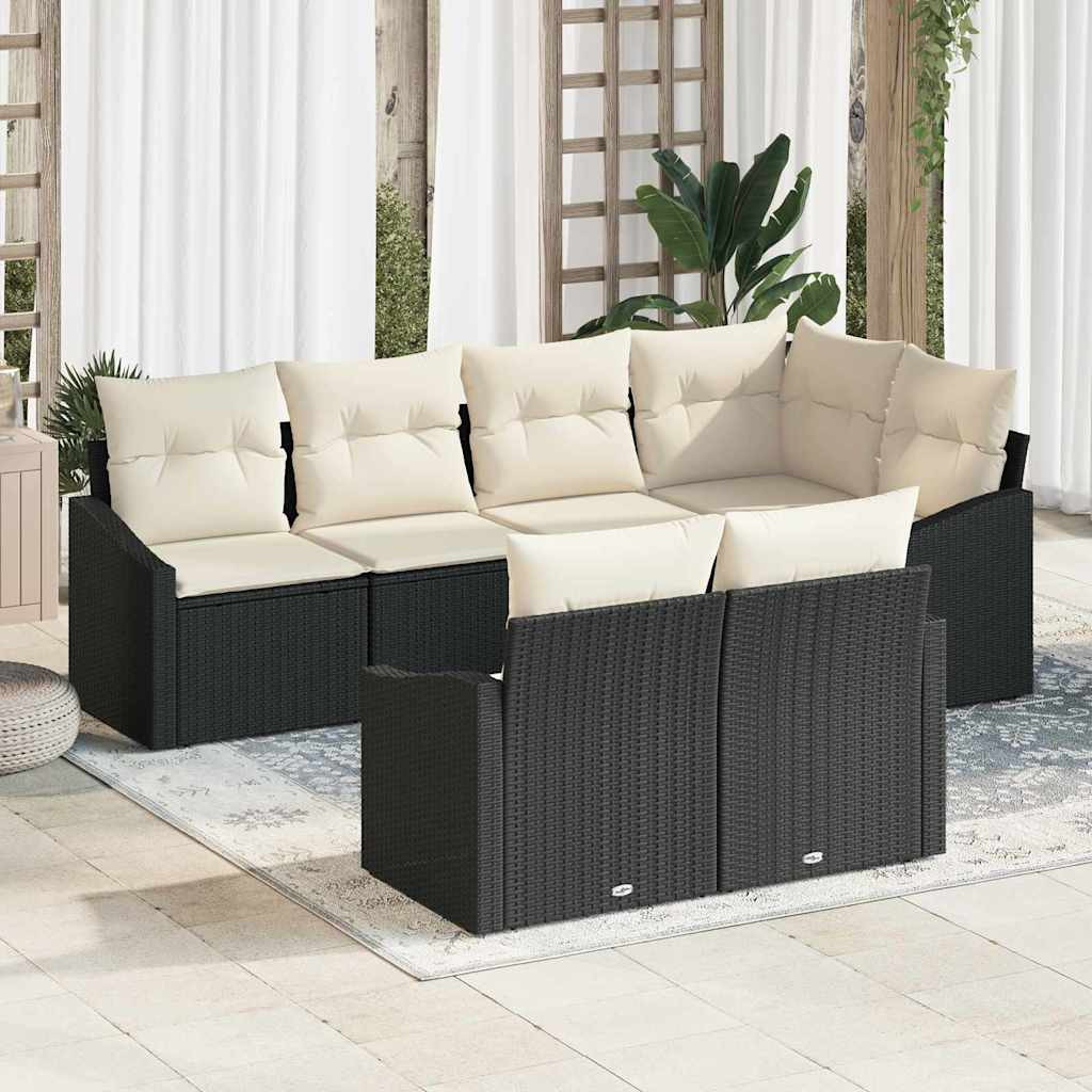 vidaXL Gartensofa-set mit Kissen 7 pcs Schwarz und Weiß Poly-Rattan