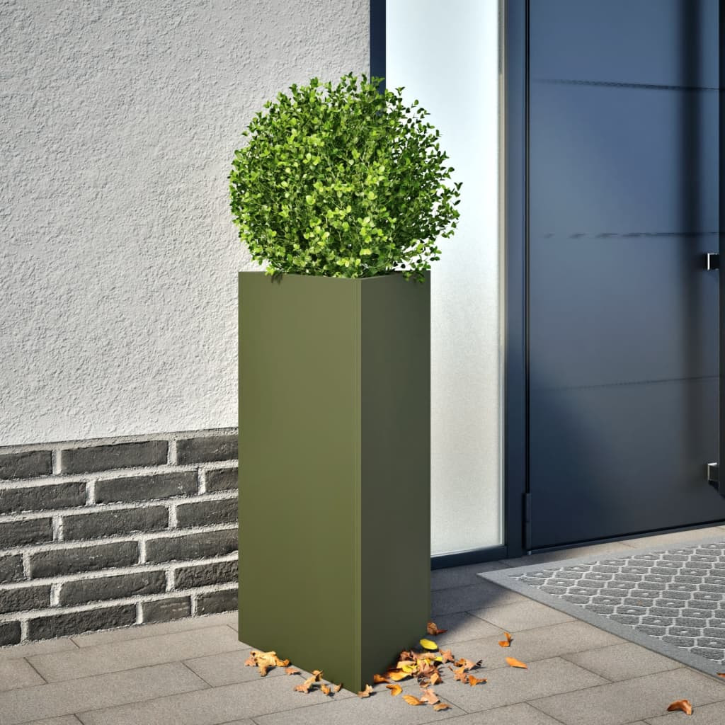 vidaXL Pflanzkübel Olivgrün Dreieckig 40x34,5x75 cm Stahl