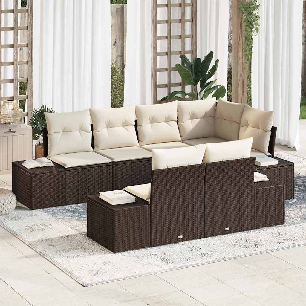 vidaXL Gartensofa-set mit Speicher 7 pcs Braun und Creme Poly-Rattan