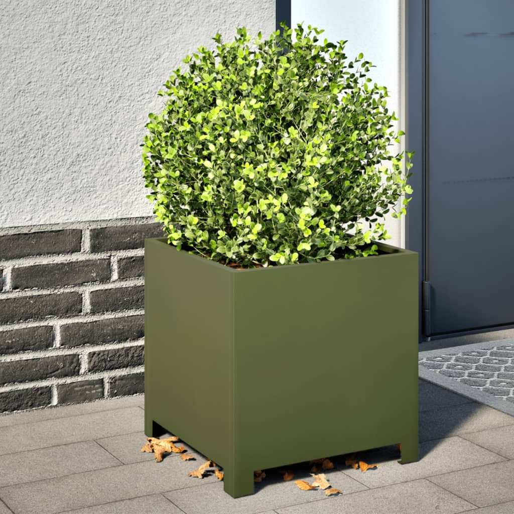 vidaXL Pflanzkübel 2 Stk. Olivgrün 40x40x40 Stahl