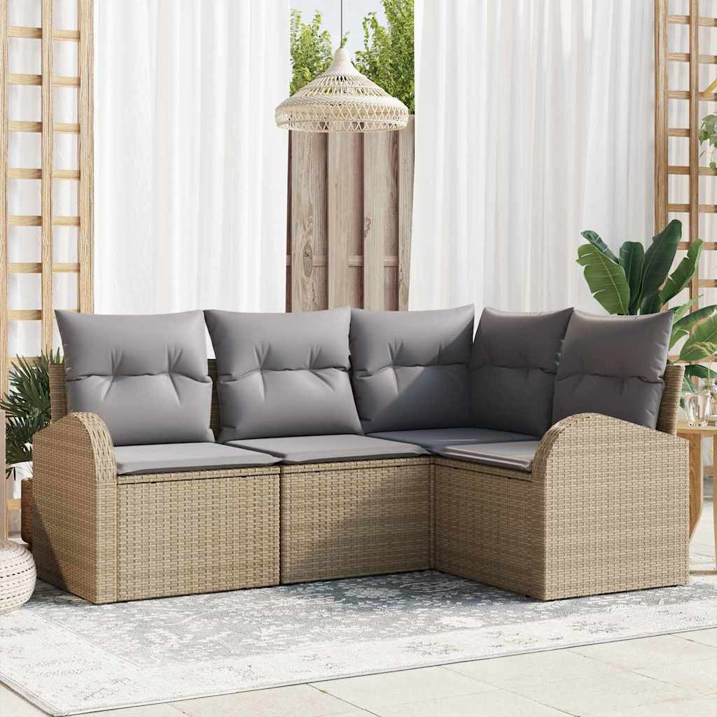 vidaXL Gartensofa-set mit Kissen 4 pcs Beige und Hellgrau Poly-Rattan