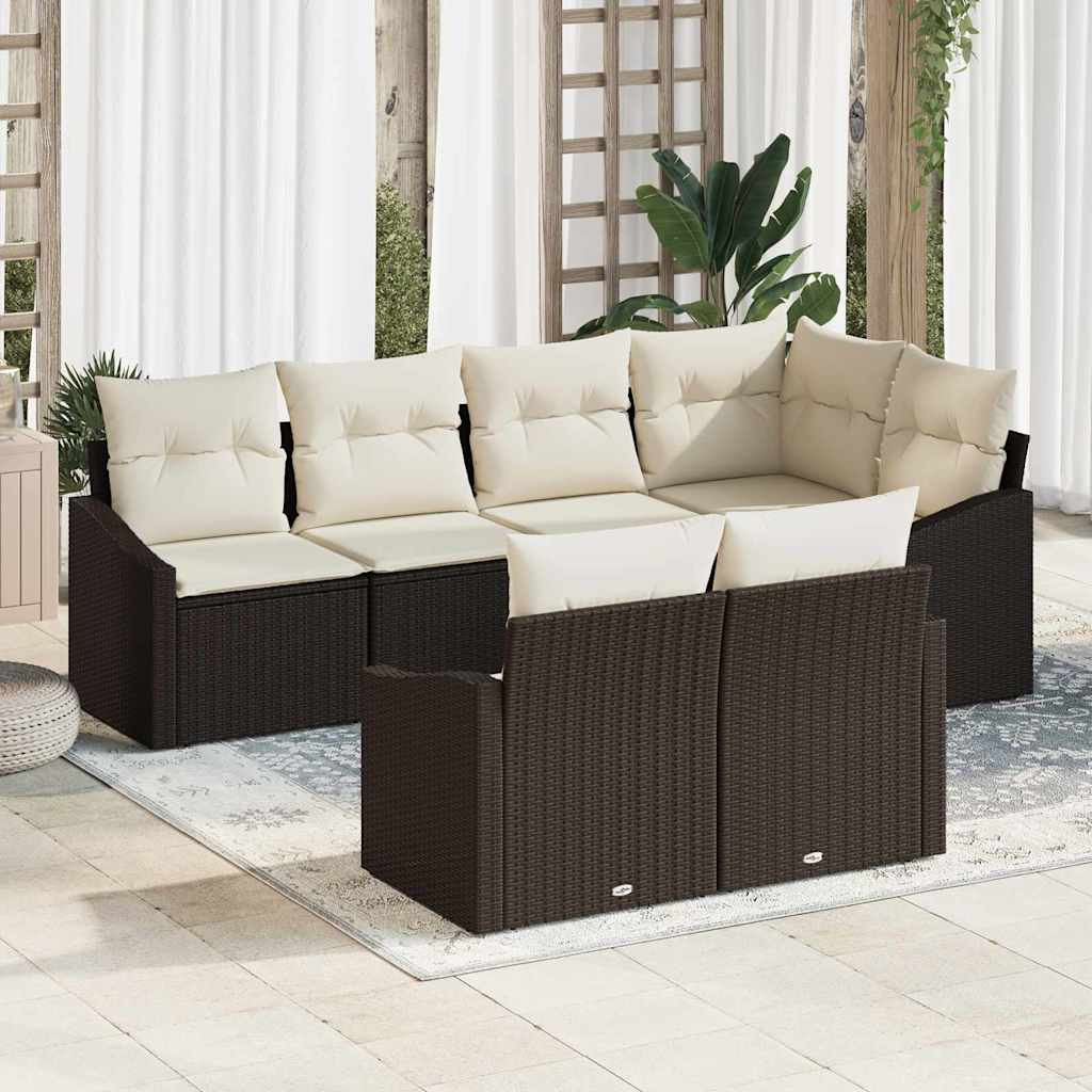 vidaXL Gartensofa-set mit Kissen 7 pcs Braun und Weiß Poly-Rattan