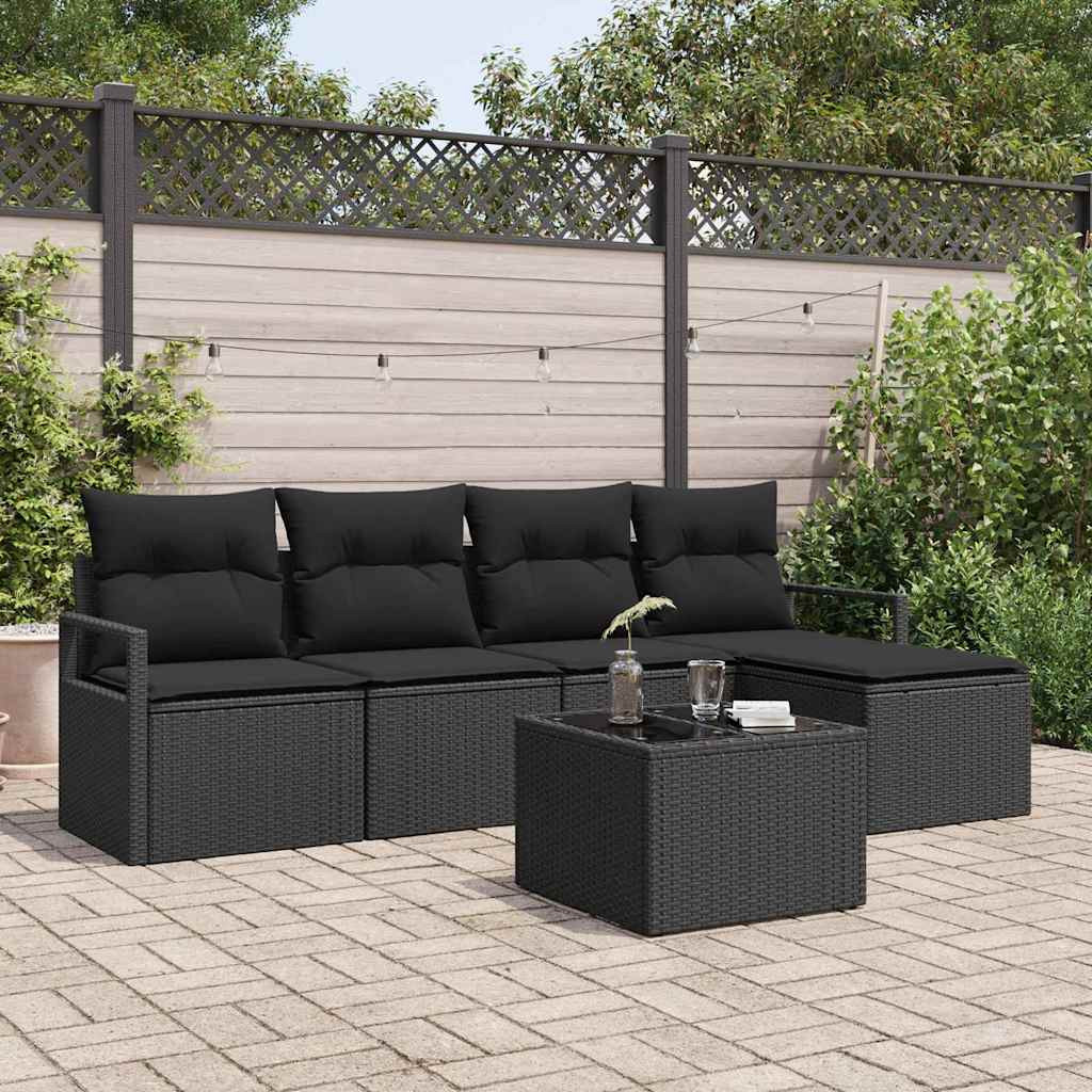 vidaXL Sofa Set mit Kissen mit Speicher 6 pcs Schwarz Poly-Rattan