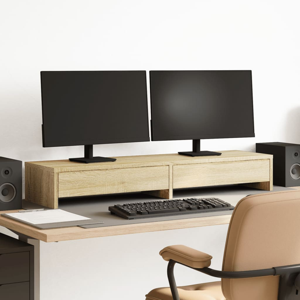 vidaXL Monitorständer mit Schubladen Sonoma-Eiche 100 x 27 x 15 cm Holzwerkstoff