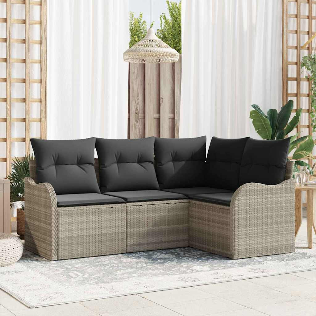 vidaXL Gartensofa-set mit Speicher 4 pcs Hellgrau Poly-Rattan